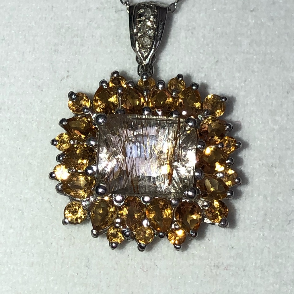 Golden Rutilated Quartz Citrine Diamonds Gemstones 1072 Cts Necklace 249$